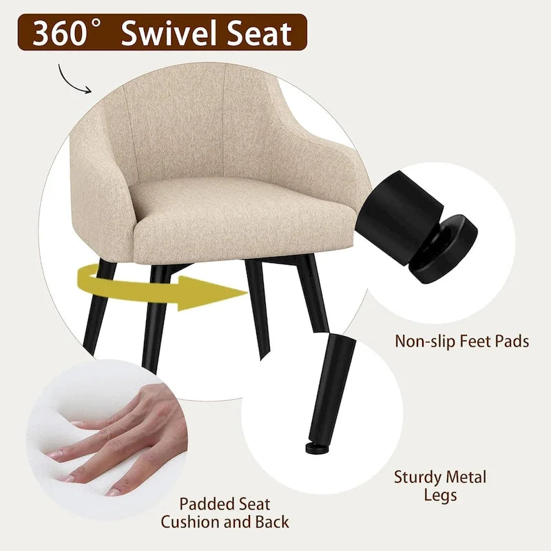 Lot de 2 chaises de salle à manger pivotantes, fauteuils rembourrés, chaises de salon, chaise de bureau avec accoudoirs