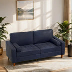 Canapé en cuir du milieu du siècle avec coussin de confort piqué main et traversins