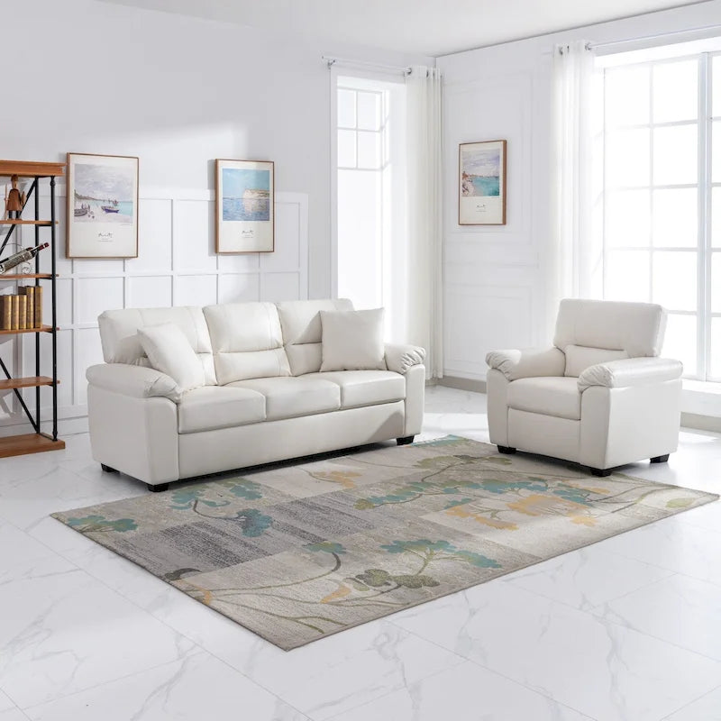 Ensemble de salon rembourré, 2 pièces, fauteuil et canapé en similicuir