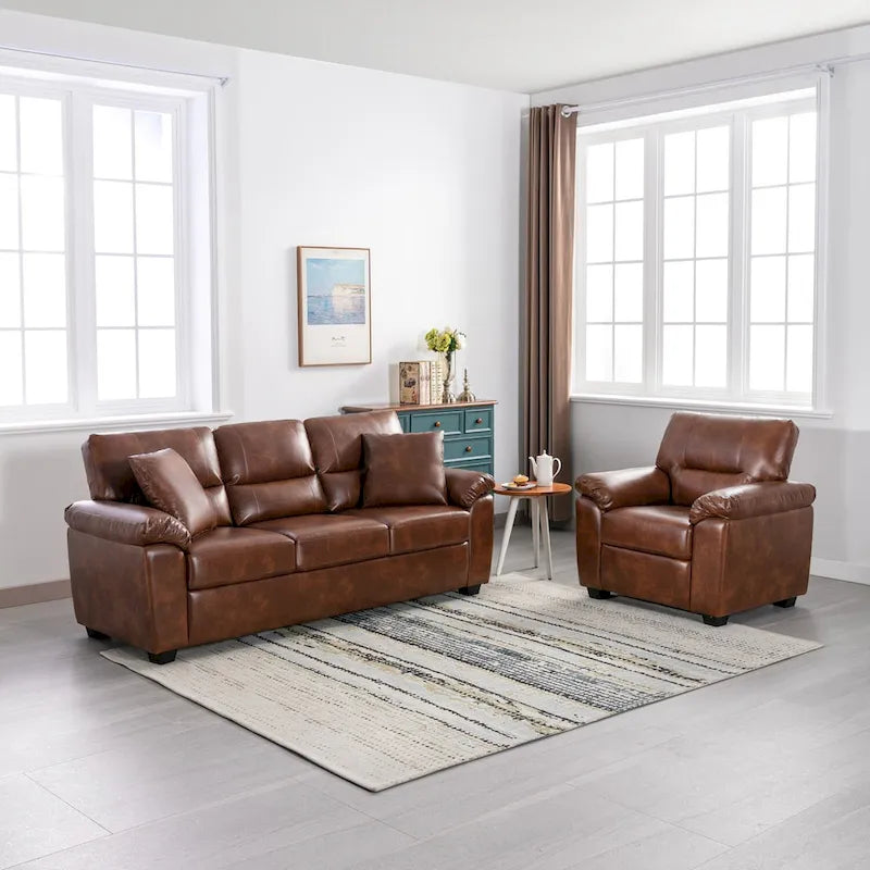 Ensemble de salon rembourré, 2 pièces, fauteuil et canapé en similicuir