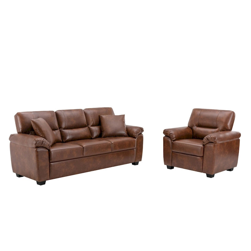 Ensemble de salon rembourré, 2 pièces, fauteuil et canapé en similicuir