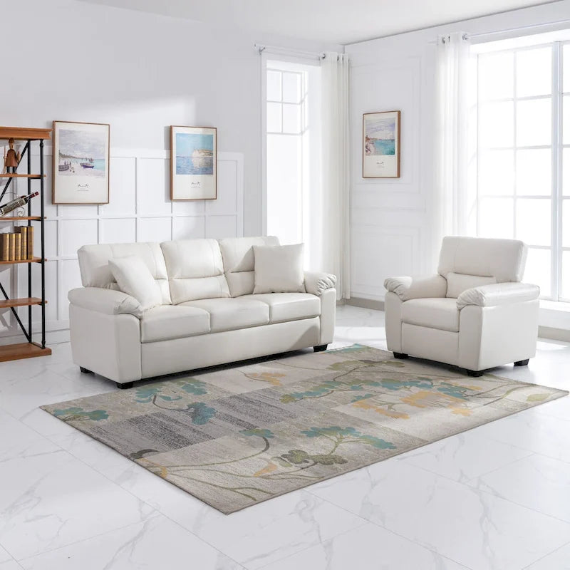 Ensemble de salon rembourré, 2 pièces, fauteuil et canapé en similicuir