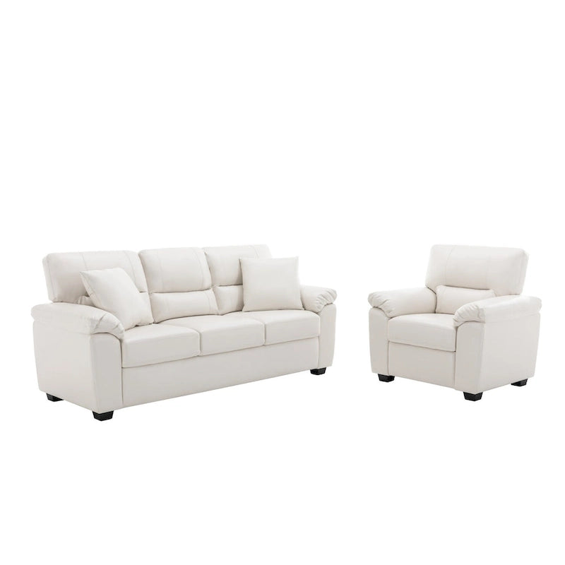 Ensemble de salon rembourré, 2 pièces, fauteuil et canapé en similicuir