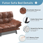 Canapé-lit futon, canapé convertible pliable en mousse à mémoire de forme avec accoudoirs réglables pour petits espaces