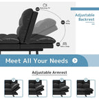 Canapé-lit futon, canapé convertible pliable en mousse à mémoire de forme avec accoudoirs réglables pour petits espaces