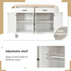 Chariot de cuisine de 54,3 W avec comptoir en bois massif, meuble à 4 portes et 2 tiroirs