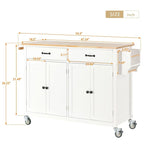 Chariot de cuisine de 54,3 W avec comptoir en bois massif, meuble à 4 portes et 2 tiroirs