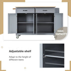 Chariot de cuisine de 54,3 W avec comptoir en bois massif, meuble à 4 portes et 2 tiroirs
