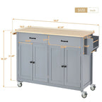 Chariot de cuisine de 54,3 W avec comptoir en bois massif, meuble à 4 portes et 2 tiroirs