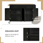 Chariot de cuisine de 54,3 W avec comptoir en bois massif, meuble à 4 portes et 2 tiroirs