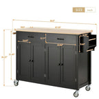 Chariot de cuisine de 54,3 W avec comptoir en bois massif, meuble à 4 portes et 2 tiroirs