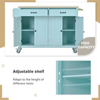 Chariot de cuisine de 54,3 W avec comptoir en bois massif, meuble à 4 portes et 2 tiroirs