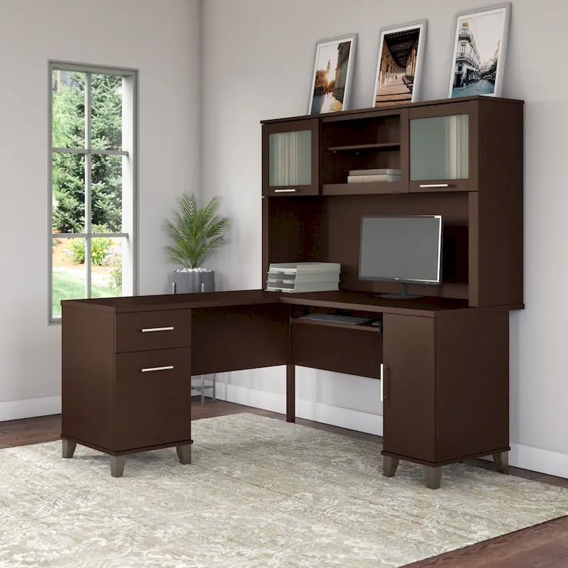 Bureau d'angle en L Somerset 60W avec huche de rangement