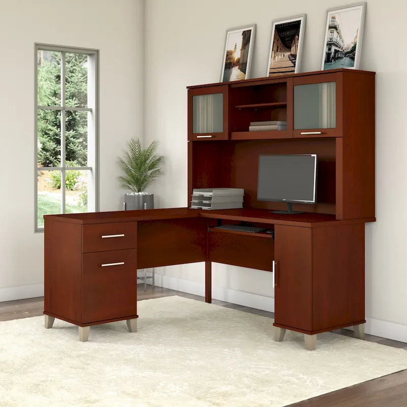 Bureau d'angle en L Somerset 60W avec huche de rangement