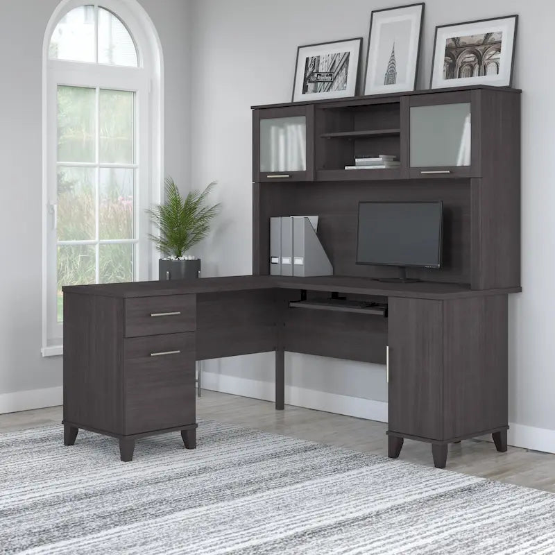 Bureau d'angle en L Somerset 60W avec huche de rangement
