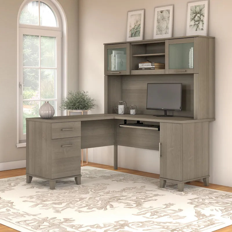Bureau d'angle en L Somerset 60W avec huche de rangement