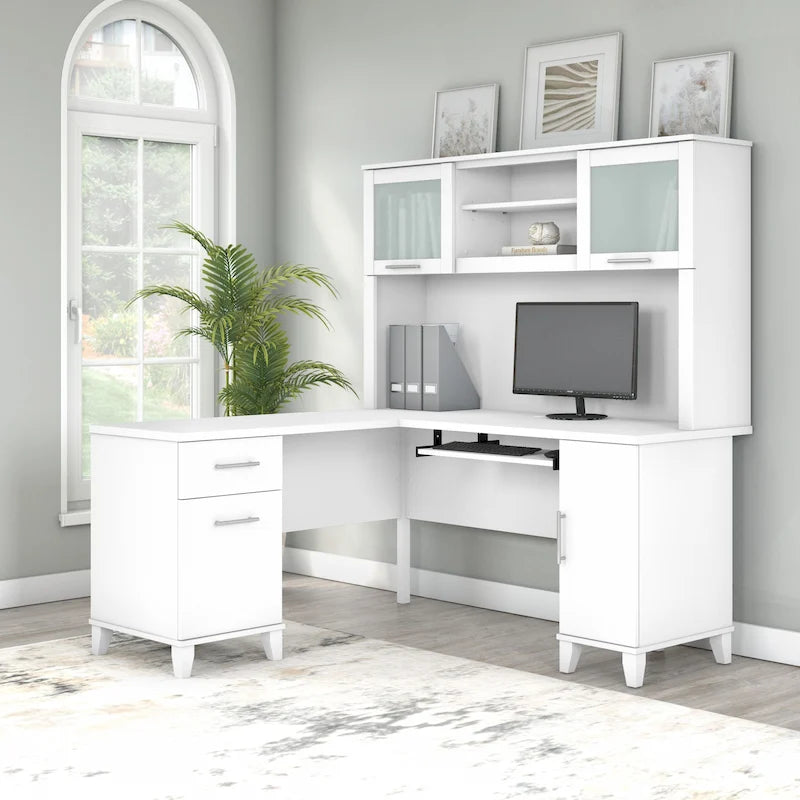 Bureau d'angle en L Somerset 60W avec huche de rangement