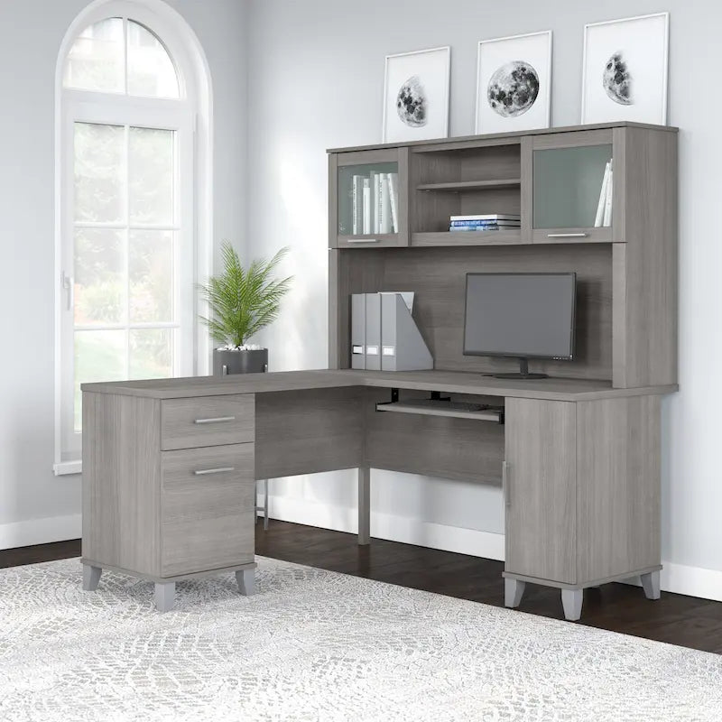 Bureau d'angle en L Somerset 60W avec huche de rangement