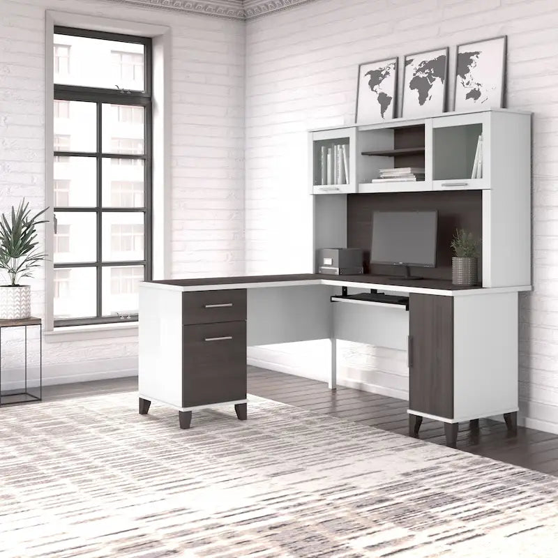Bureau d'angle en L Somerset 60W avec huche de rangement