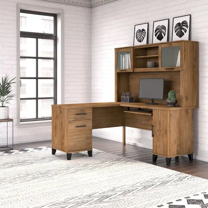 Bureau d'angle en L Somerset 60W avec huche de rangement