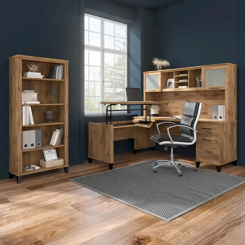 Bureau d'angle en L Somerset 60W avec huche de rangement