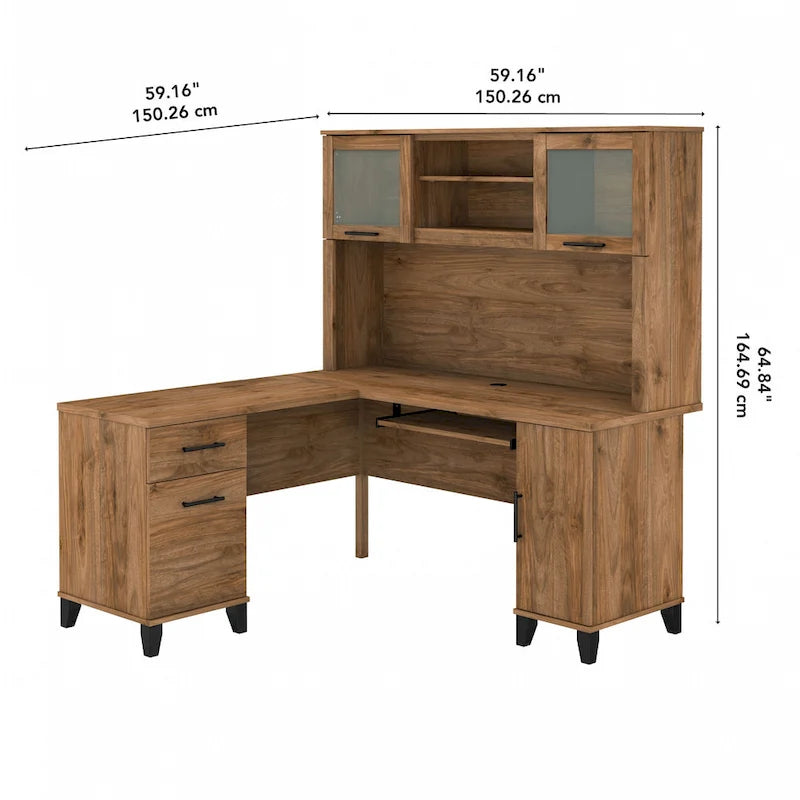 Bureau d'angle en L Somerset 60W avec huche de rangement