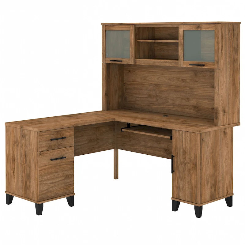 Bureau d'angle en L Somerset 60W avec huche de rangement