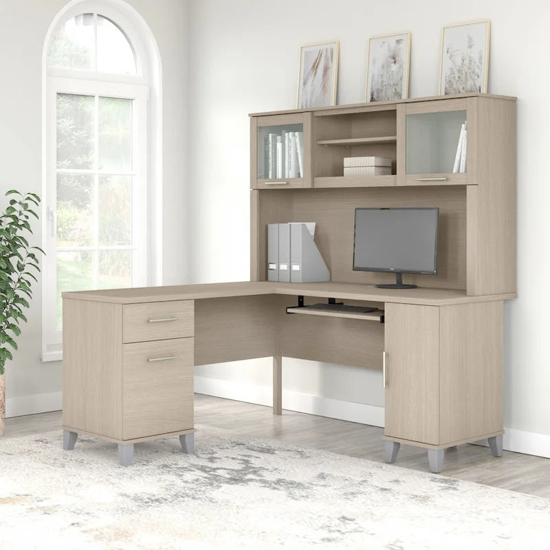Bureau d'angle en L Somerset 60W avec huche de rangement