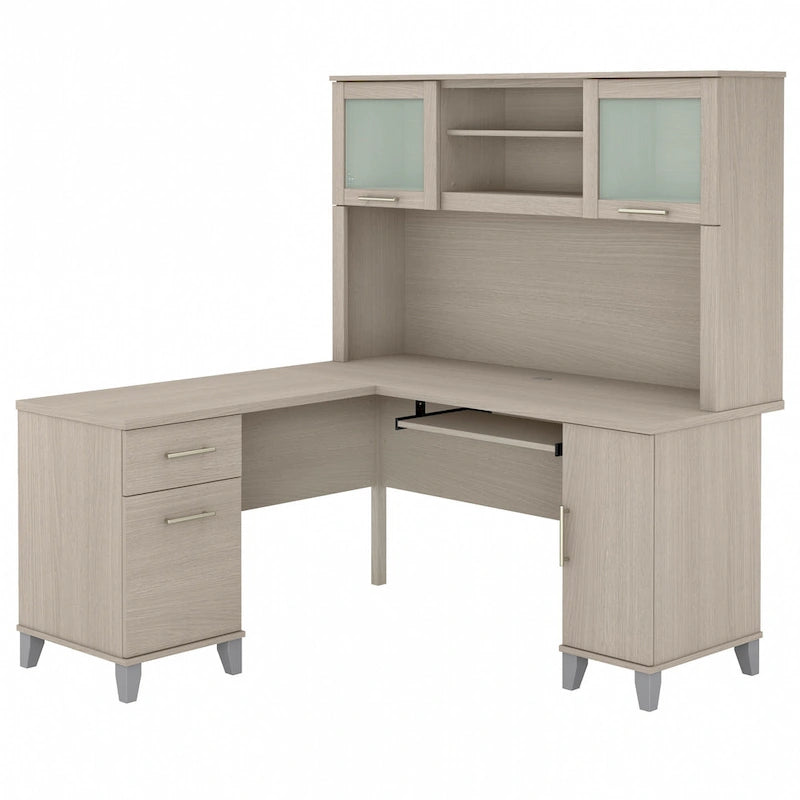 Bureau d'angle en L Somerset 60W avec huche de rangement