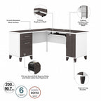 Bureau d'angle en L Somerset 60W avec huche de rangement