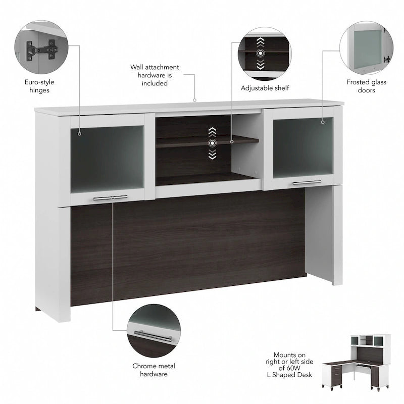Bureau d'angle en L Somerset 60W avec huche de rangement