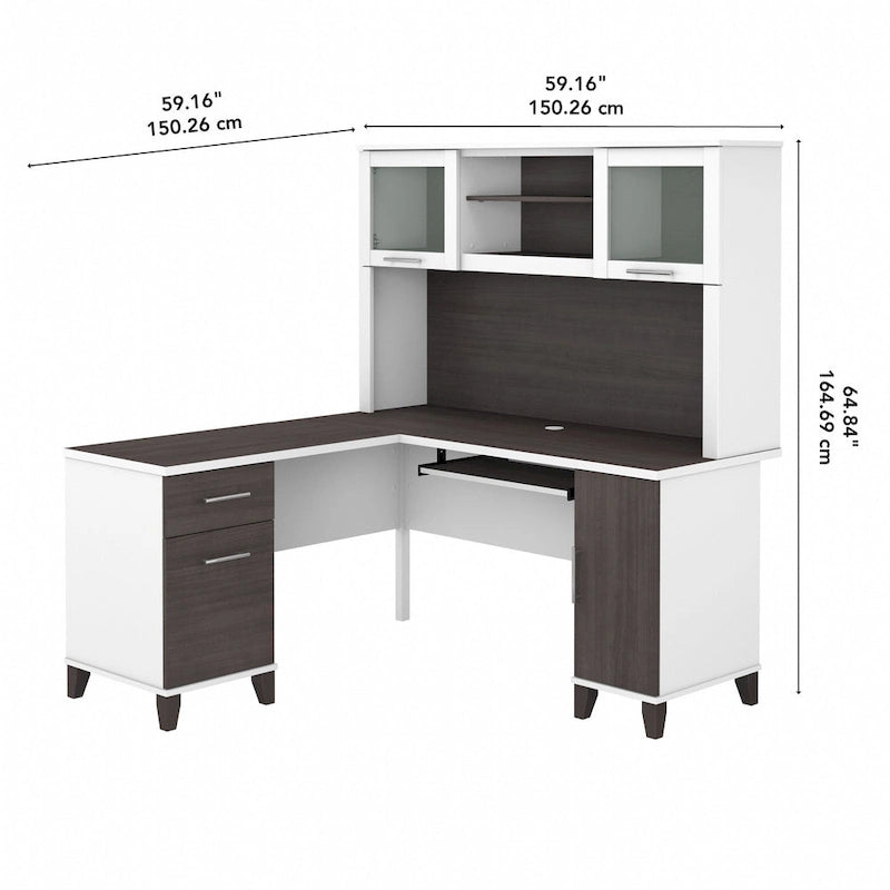 Bureau d'angle en L Somerset 60W avec huche de rangement