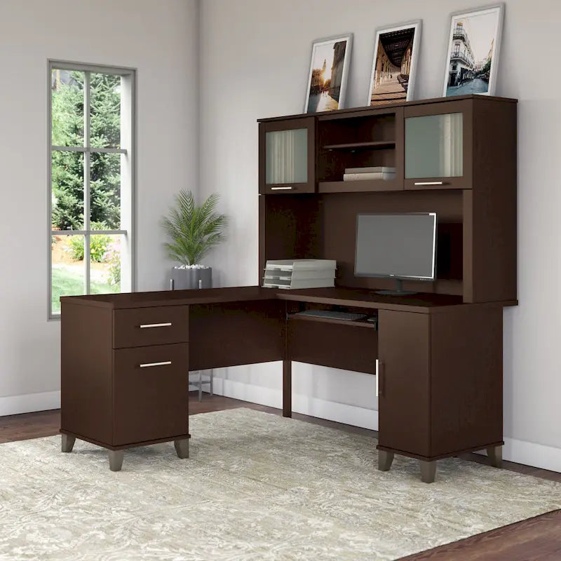 Bureau d'angle en L Somerset 60W avec huche de rangement