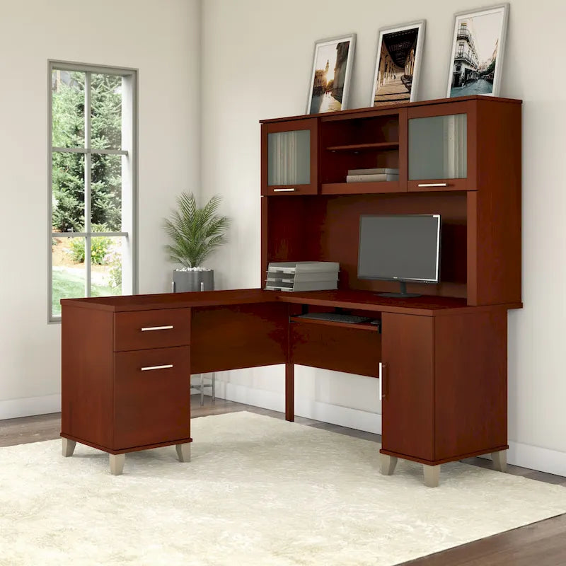 Bureau d'angle en L Somerset 60W avec huche de rangement