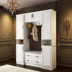 Garde-robe moderne à 6 portes avec banc rembourré et tiroirs