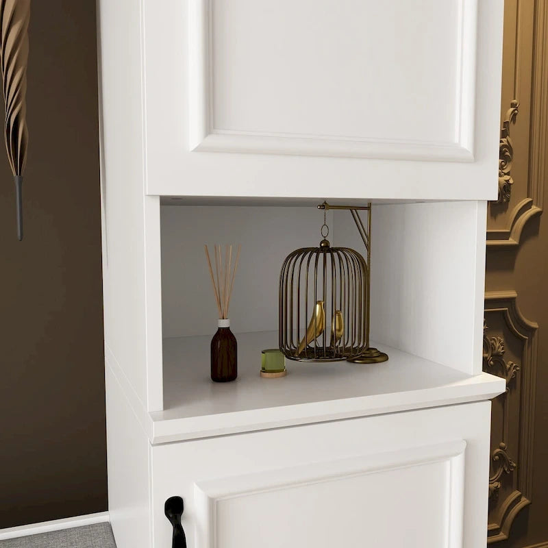 Garde-robe moderne à 6 portes avec banc rembourré et tiroirs