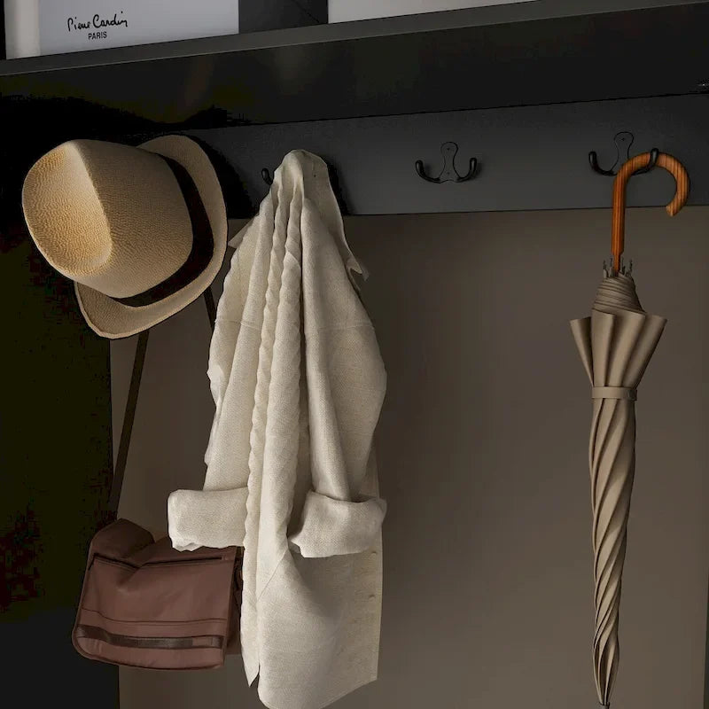 Garde-robe moderne à 6 portes avec banc rembourré et tiroirs