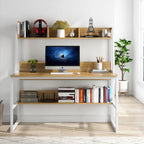 Bureau informatique moderne de 47 pouces avec étagère supérieure et bibliothèque