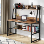 Bureau informatique moderne de 47 pouces avec étagère supérieure et bibliothèque