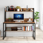 Bureau informatique moderne de 47 pouces avec étagère supérieure et bibliothèque