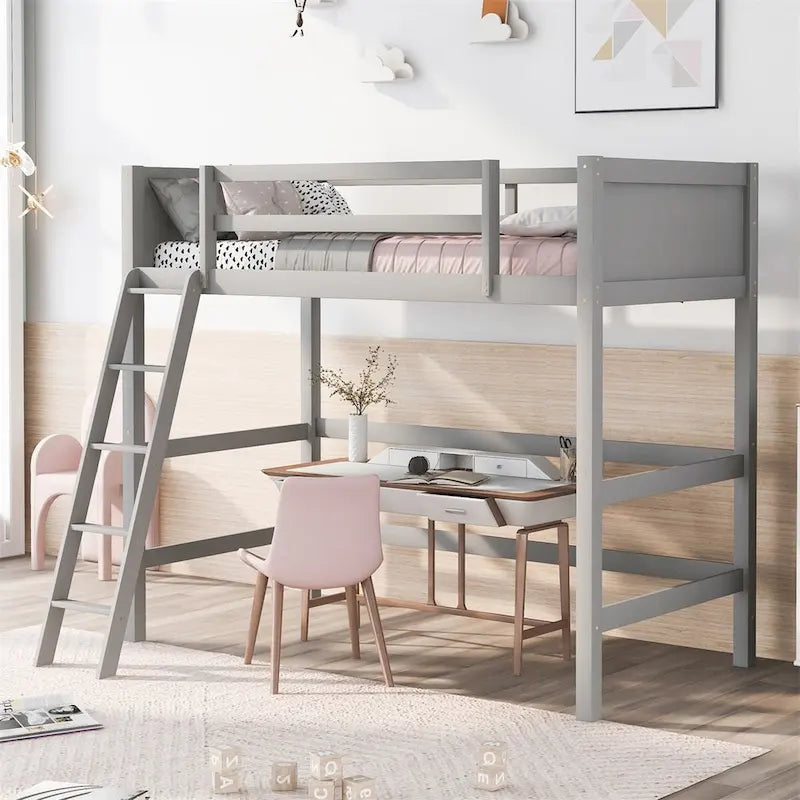 Lit mezzanine simple en bois massif Merax avec échelle