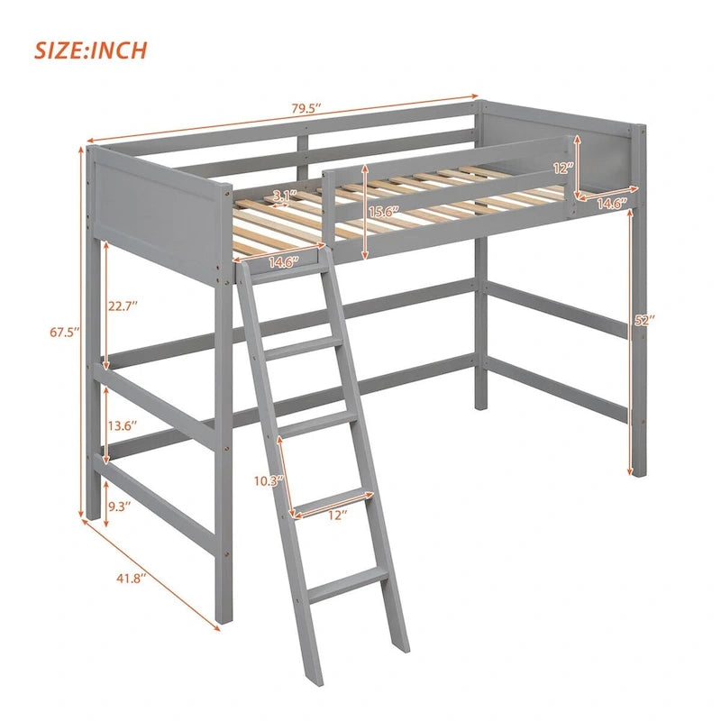 Lit mezzanine simple en bois massif Merax avec échelle