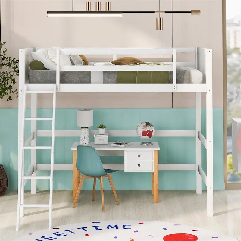 Lit mezzanine simple en bois massif Merax avec échelle