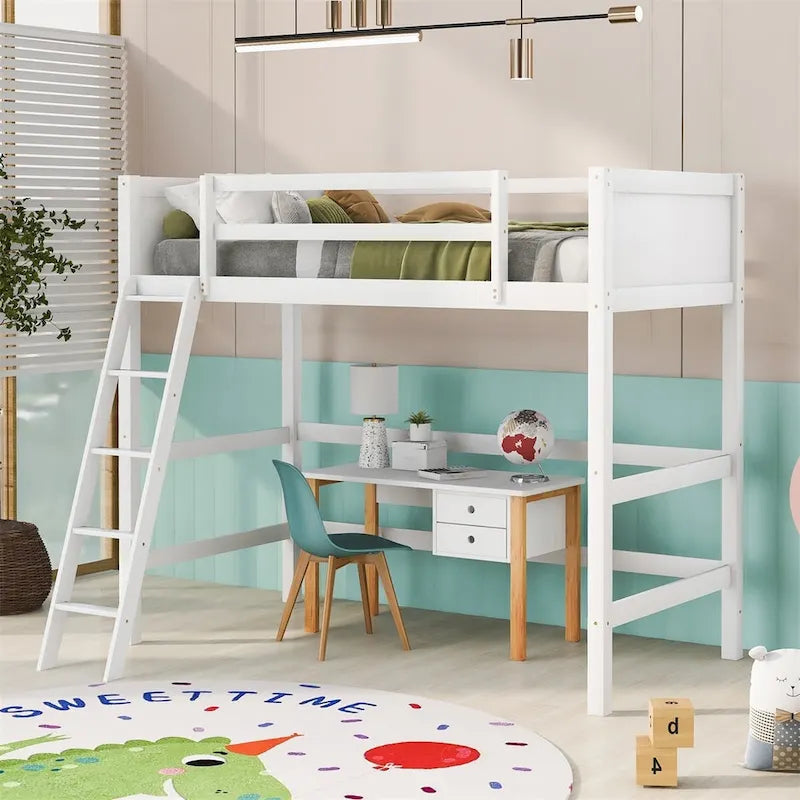 Lit mezzanine simple en bois massif Merax avec échelle