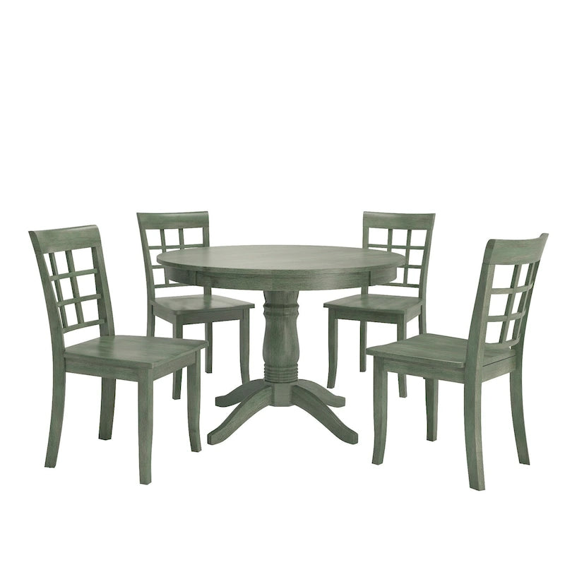 Ensemble de salle à manger 5 pièces Wilmington II avec base à piédestal ronde, vert sauge antique, par