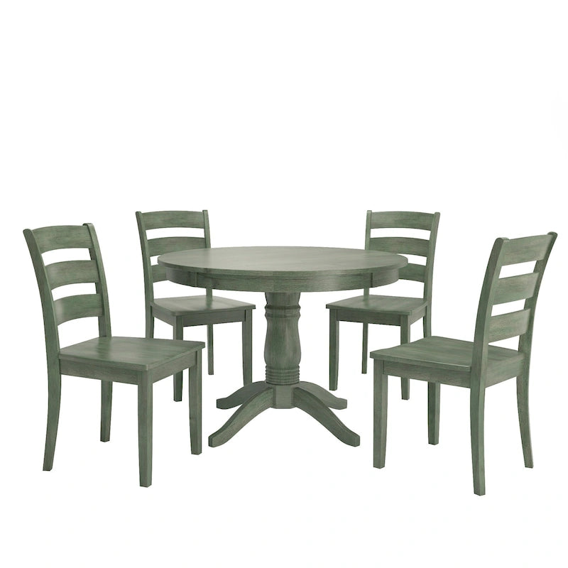 Ensemble de salle à manger 5 pièces Wilmington II avec base à piédestal ronde, vert sauge antique, par