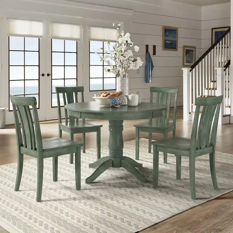 Wilmington II Round Pedestal Base Antique Sage Green 5-Piece Dining Set by 