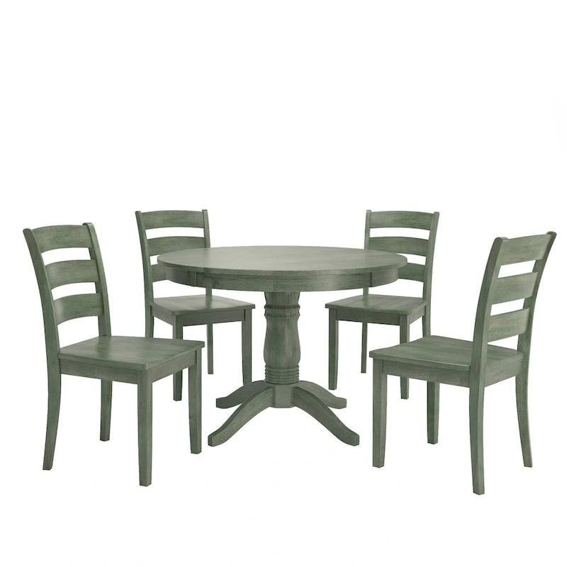 Ensemble de salle à manger 5 pièces Wilmington II avec base à piédestal ronde, vert sauge antique, par