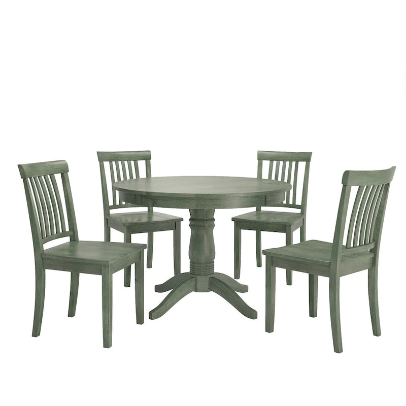 Ensemble de salle à manger 5 pièces Wilmington II avec base à piédestal ronde, vert sauge antique, par