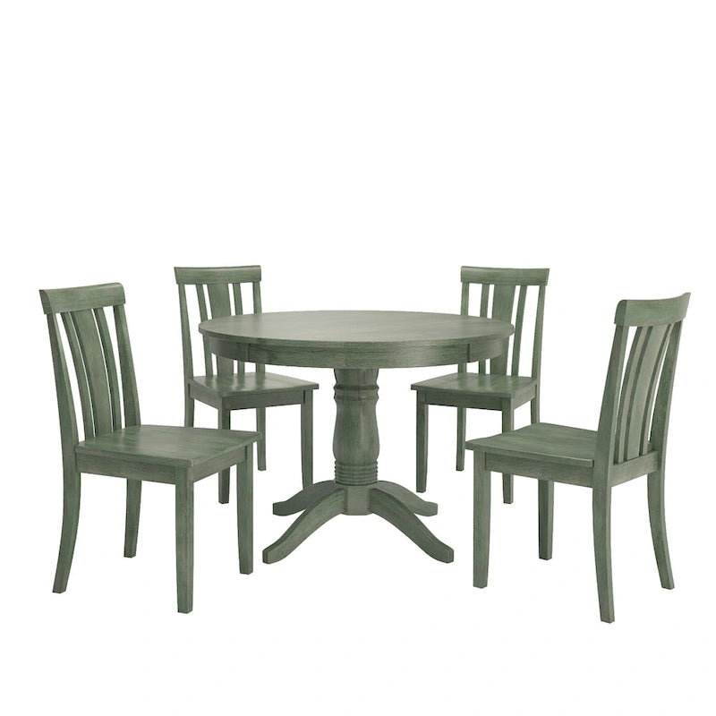 Ensemble de salle à manger 5 pièces Wilmington II avec base à piédestal ronde, vert sauge antique, par